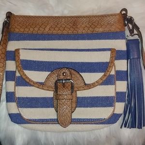 BCNY Blue Striped Crossbody Canvas Purse NWT